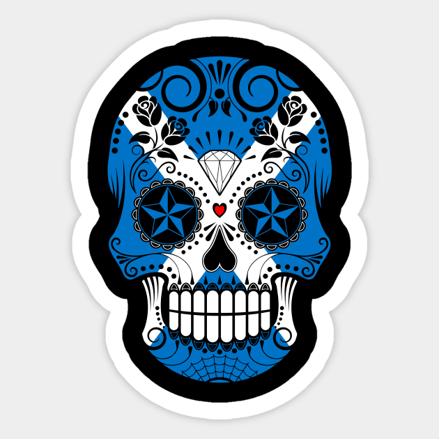 Scottish Flag Sugar Skull with Roses Sticker by jeffbartels